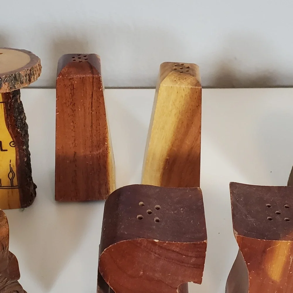 Vintage Lot Salt & Pepper Shakers Wooden Wood Plastic Mix Most Paired Collection